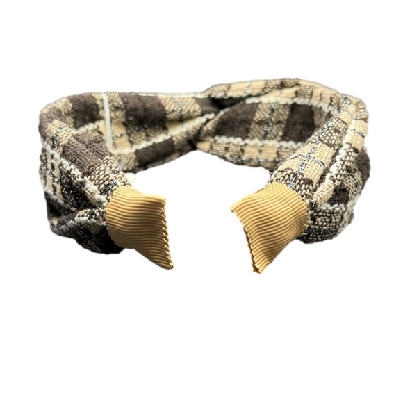 Fall Knit Plaid Twist Headband - Dark Brown - Picture 2 of 5